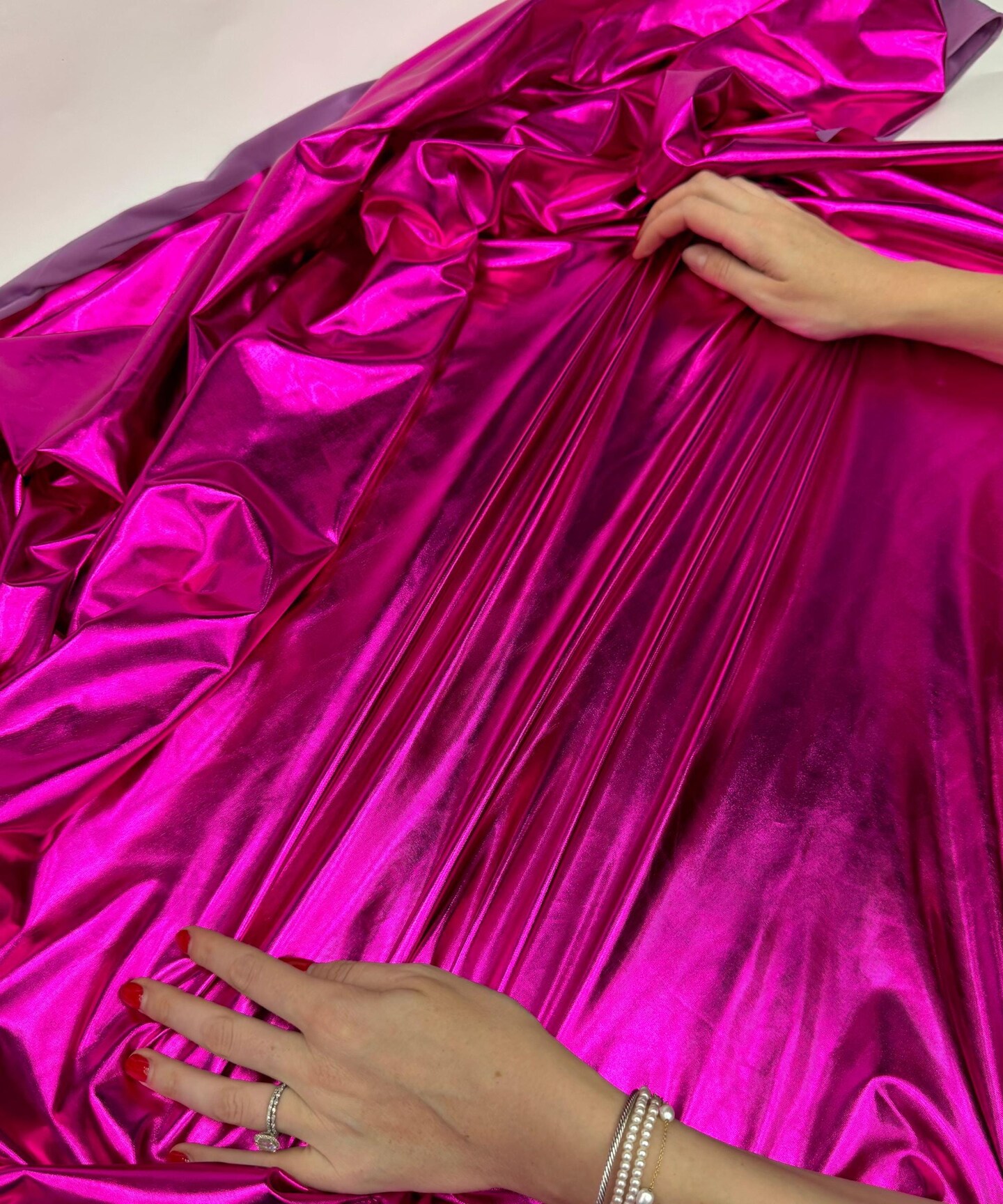 Fuchsia Metallic Gold Foil Lamé Spandex Fabric by the Yard, 60" Wide 4-Way Stretch