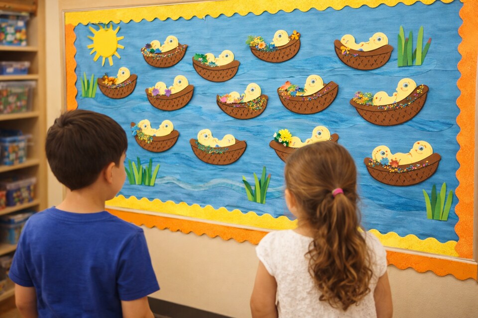 Baby Moshe Foam Shapes 40 Pack – Moses in Basket Craft Cutouts for Passover, Hebrew School & Jewish Classroom Projects