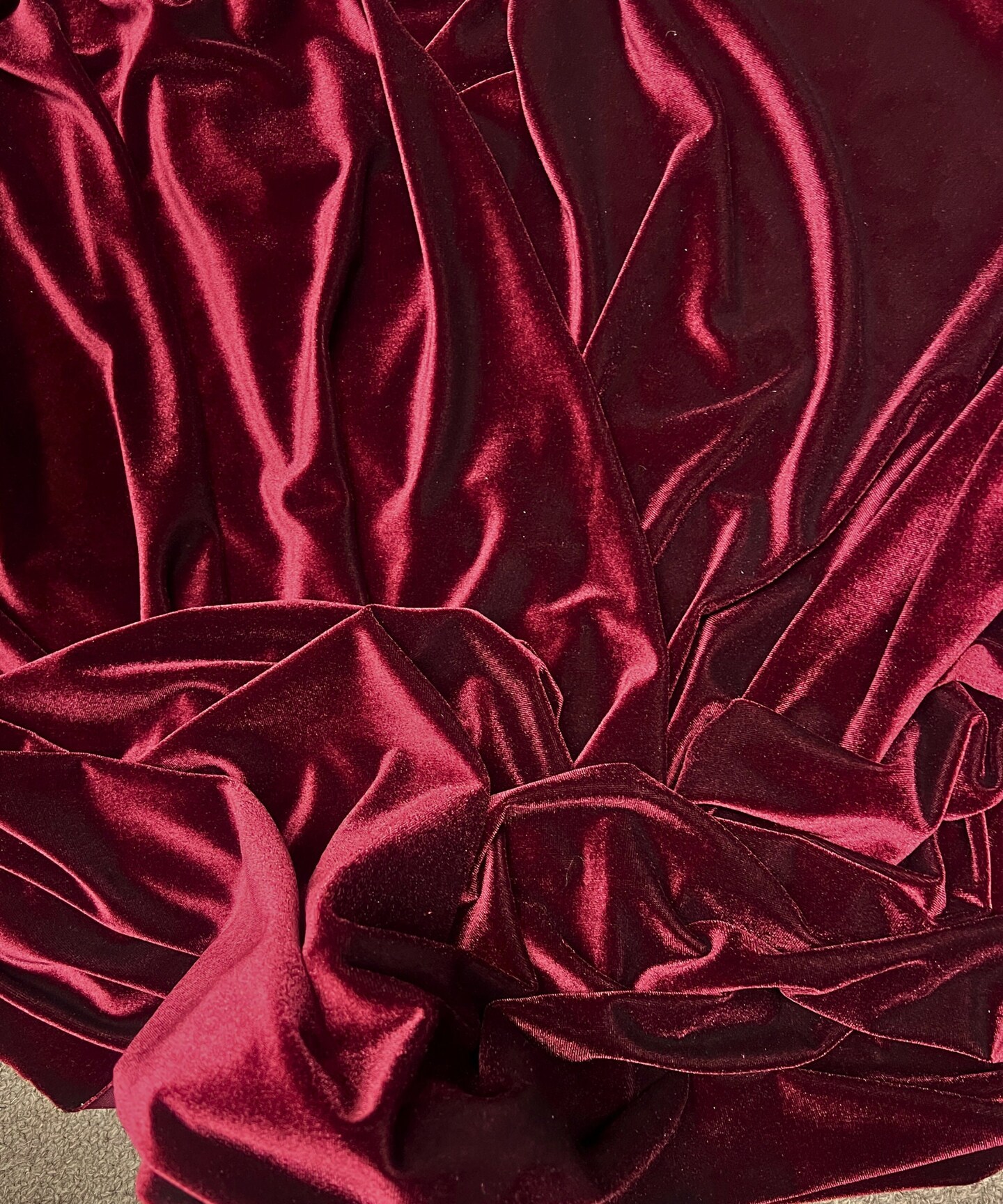Burgundy Stretch Velvet Fabric by the Yard, 58" Wide Plush Velvet 4-Way Stretch
