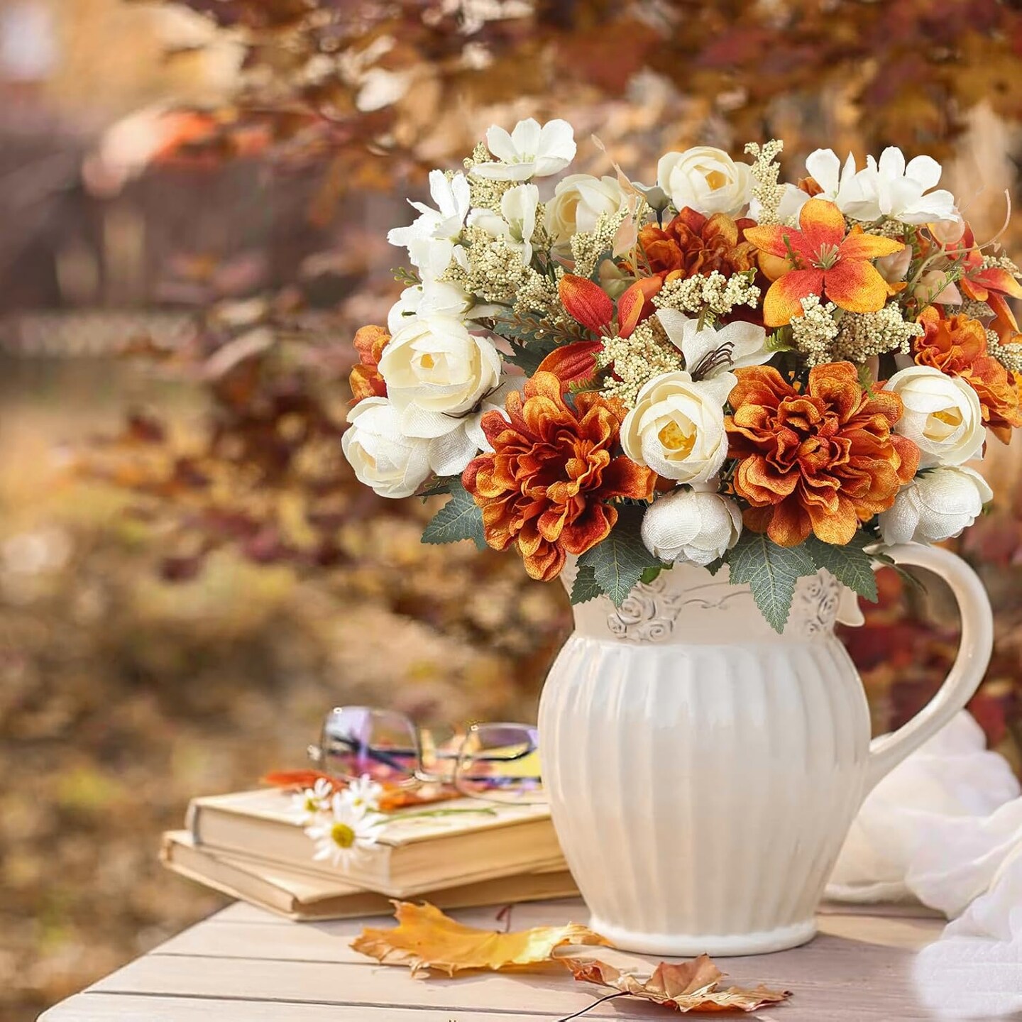2 Pcs Artificial Fall Flowers Bouquets 2 Colors