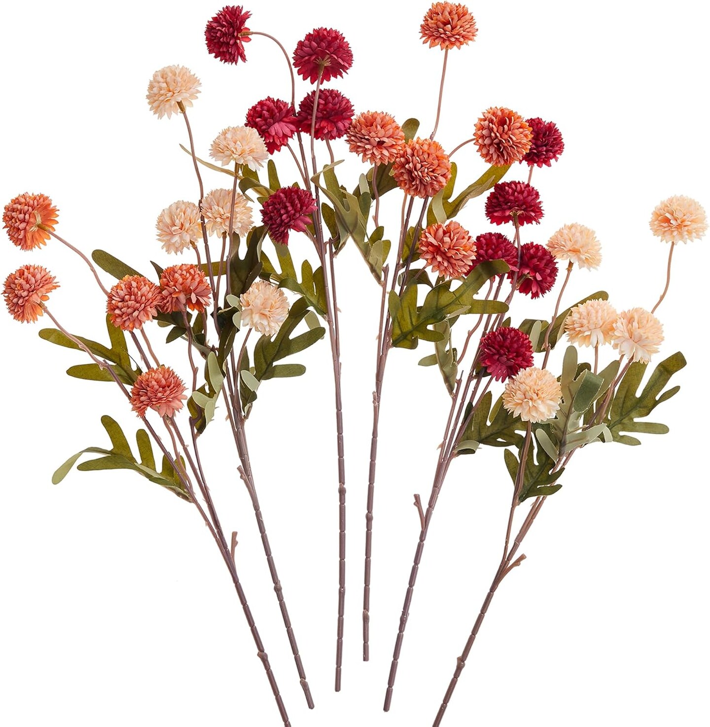 6 Pcs Faux Silk Pompon Mum Mini Chrysanthemum Flowers – Burnt Orange Artificial Mums for Home, Party & Wedding Decoration