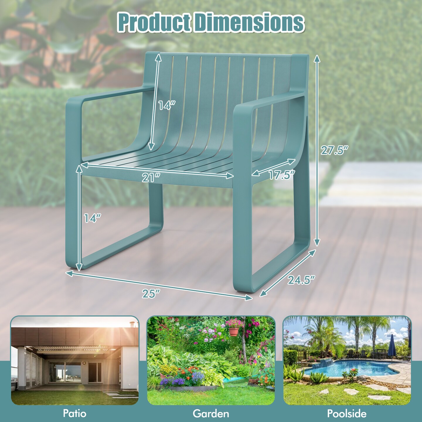 Costway Patio Chairs Set of 2/4 Weather-resistant Plastic Outdoor Armchairs Blue