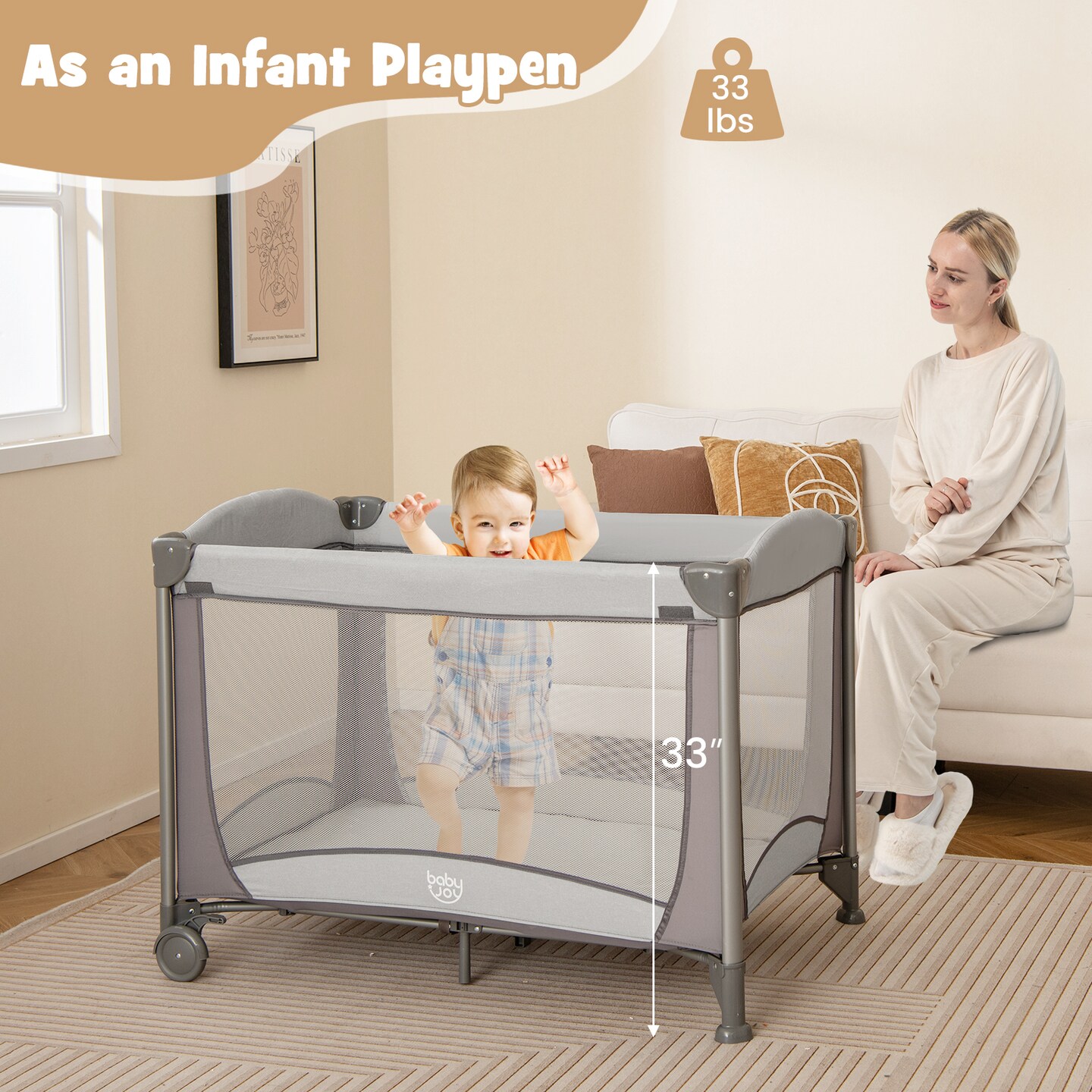 Babyjoy 5 in 1 Portable Baby Playard Nursery Center with Cradle & Storage Basket