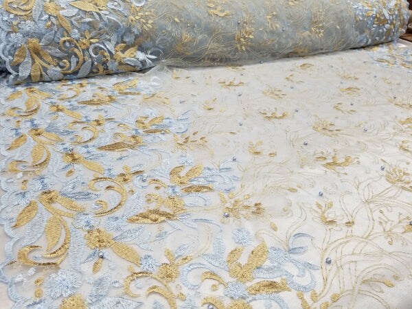 1 Yard Multicolor Floral Bridal Mesh Lace Fabric for Wedding Dresses 50/54 Inch Width