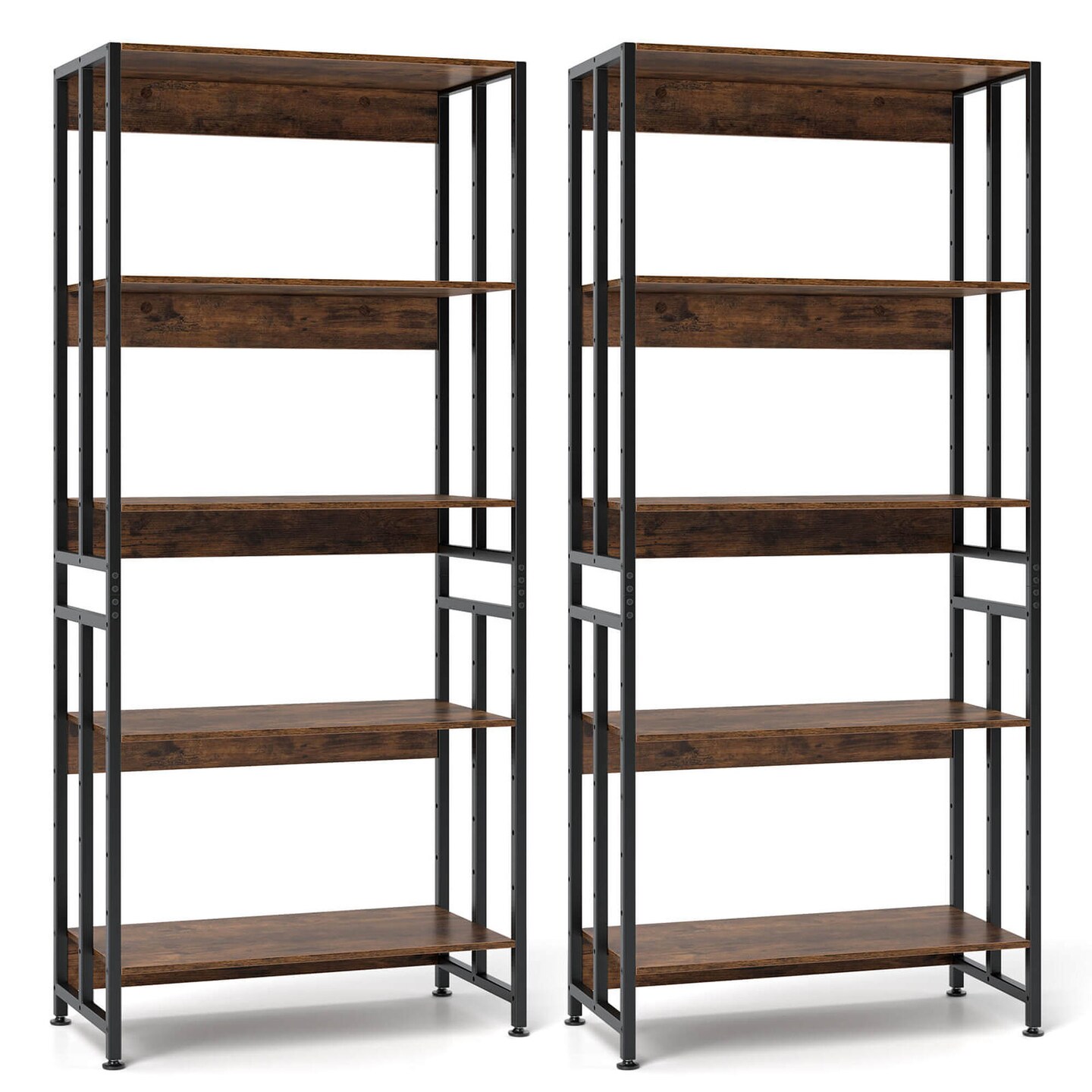 Costway 1/2 PCS 5 Tier Bookshelf 62" Tall Bookcase with Tiltable Shelves Display Storage Rack