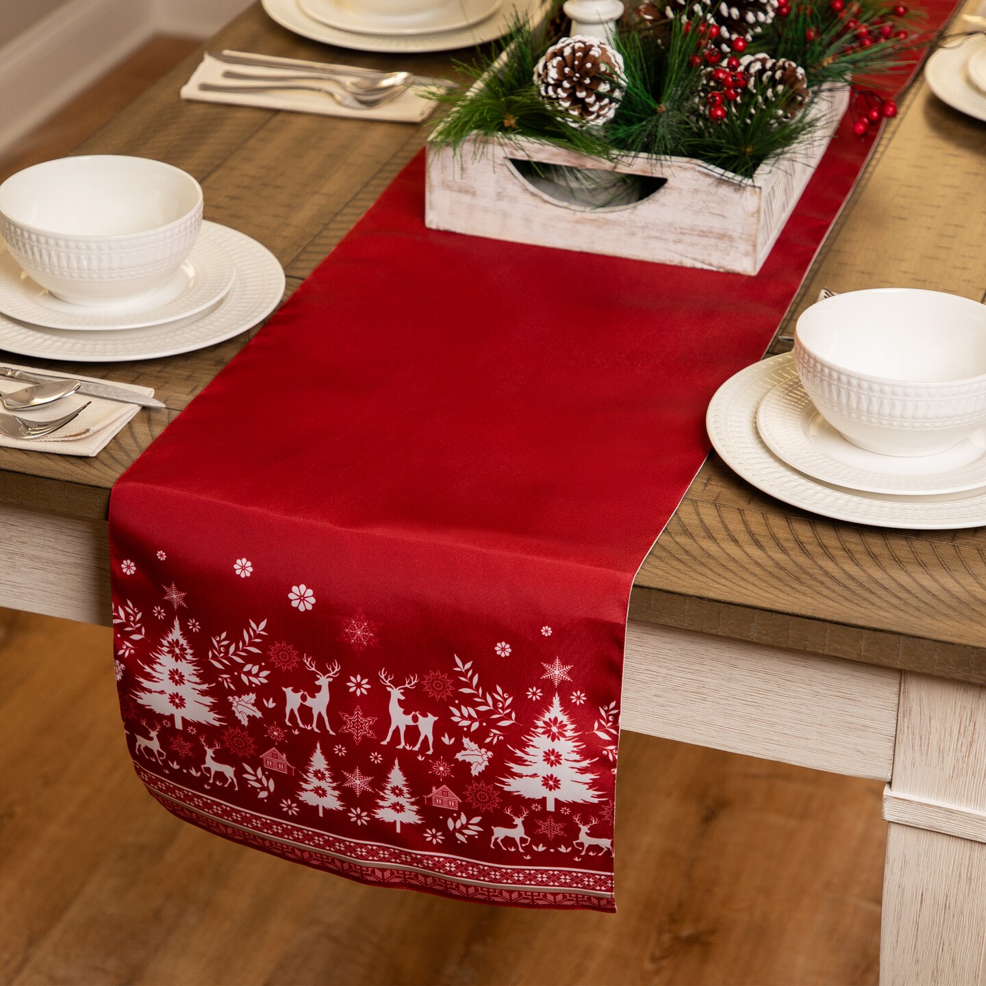 Northlight Reindeer and Snowflakes Rectangular Christmas Table Runner - 90"