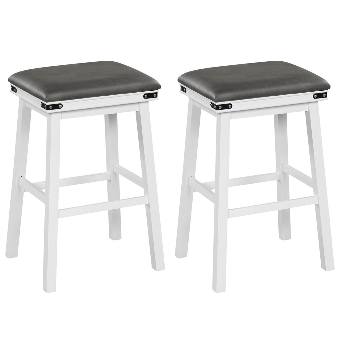 Costway 30'' Dining Bar Stool Set of 2 Pub Height Padded Seat Wood Frame Kitchen Brown/White