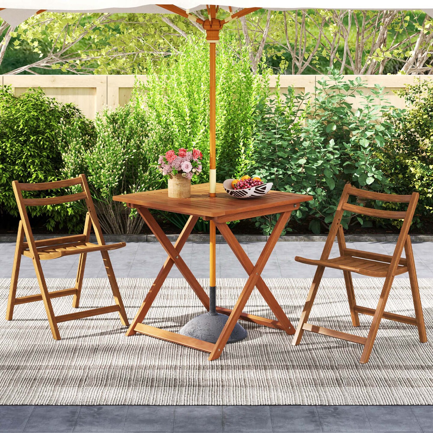 Costway 1/2 PCS 29.5" x 29.5" Patio Dining Table with Teak Painting 2" Umbrella Hole for Balcony