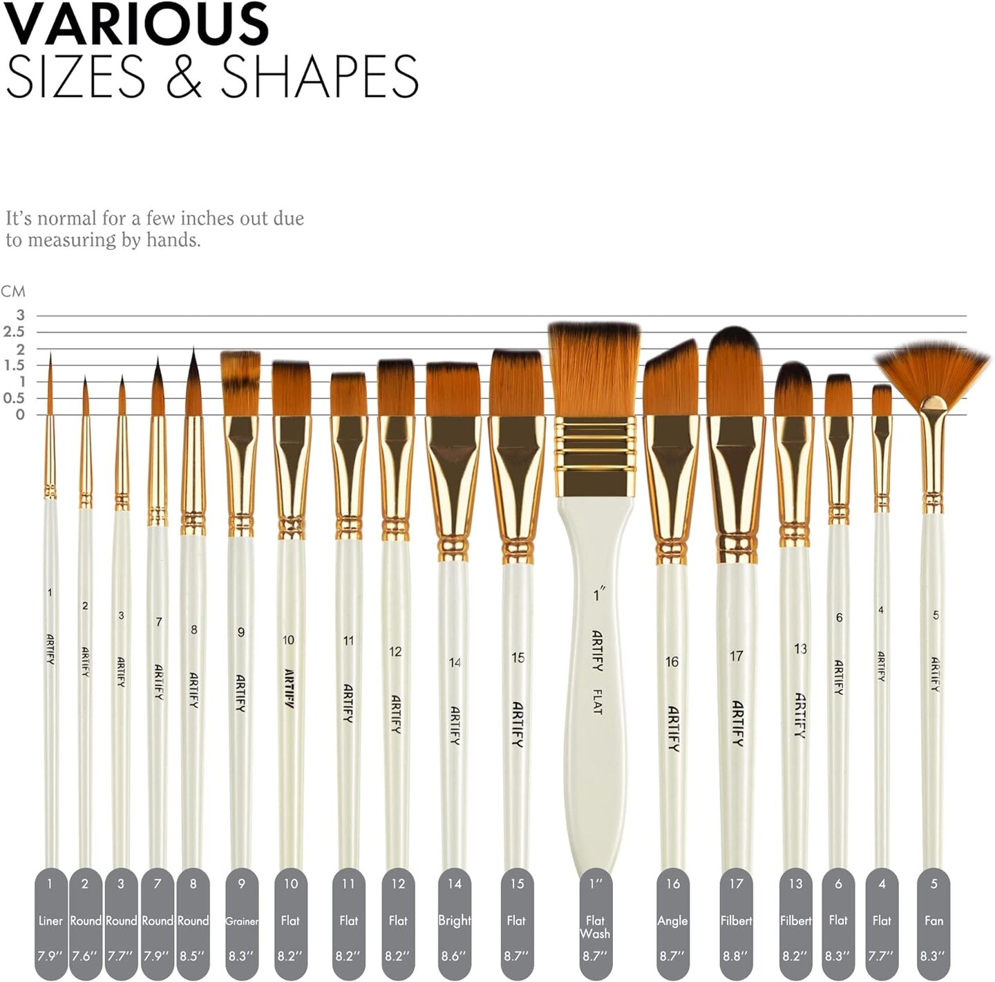 21 Piece Paint Brush Set, ARTIFY 18 Acrylic Paint Brushes, Palette Knife, and 2 Sponges, Professional Artist Paint Brushes for Acrylics, Watercolors, Gouache, Canvas, and Face Painting, Ivory White