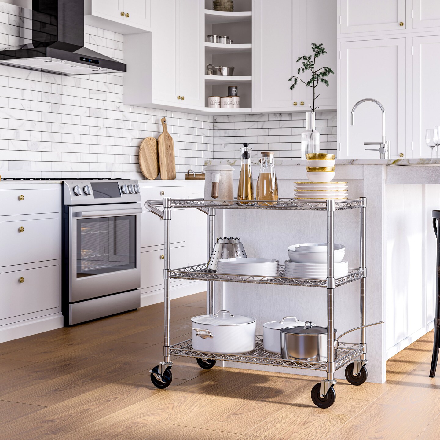 Seville Classics 3-Tier NSF Utility Cart, 35.9&#x22; W x 18&#x22; D x 32.2&#x22; H