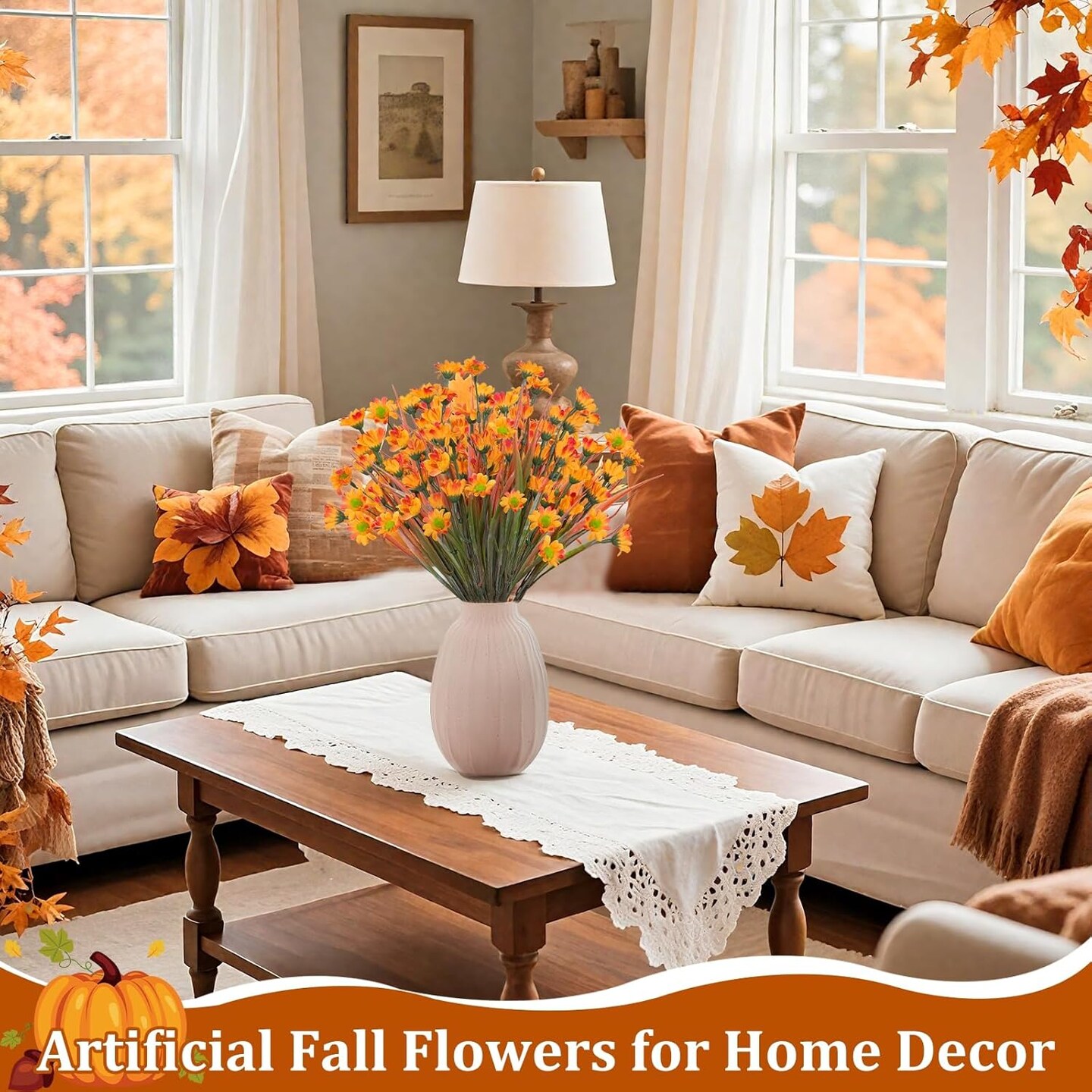 24 Bundles 6 Styles Artificial Fall Flowers Plants for Outdoors