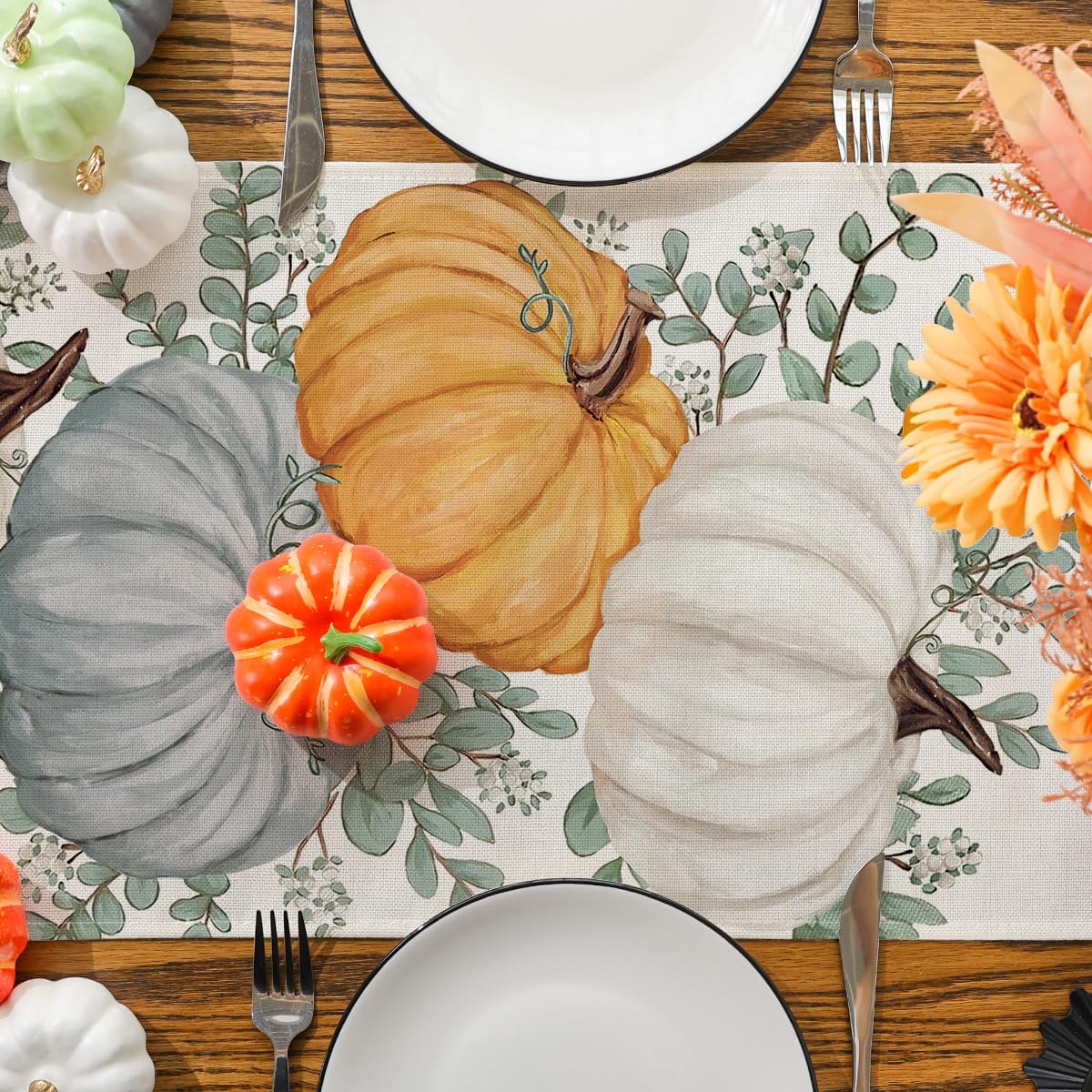 Eucalyptus Pumpkin Fall Table Runner