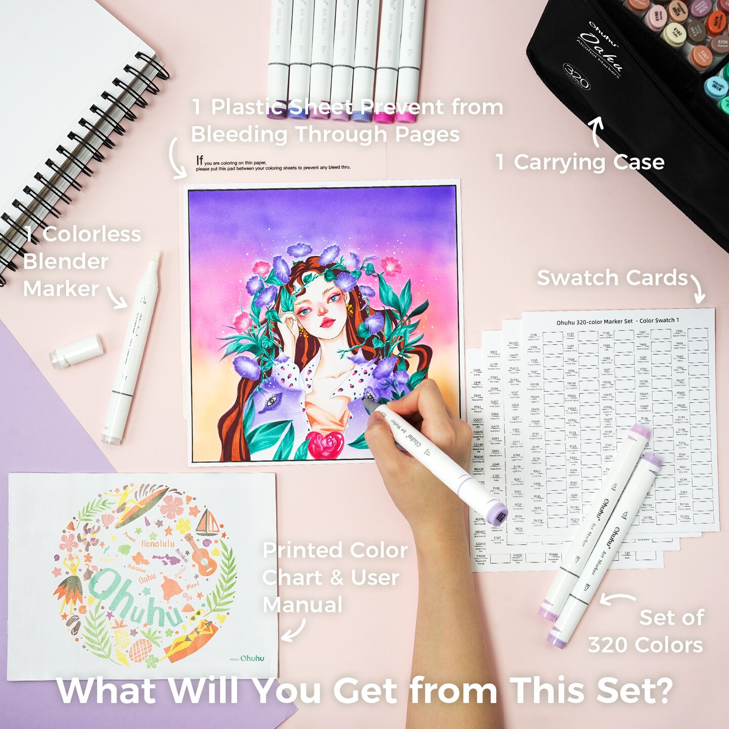 Ohuhu Oahu 320 Colors Alcohol-Based Markers - Dual Tip Chisel &#x26; Fine