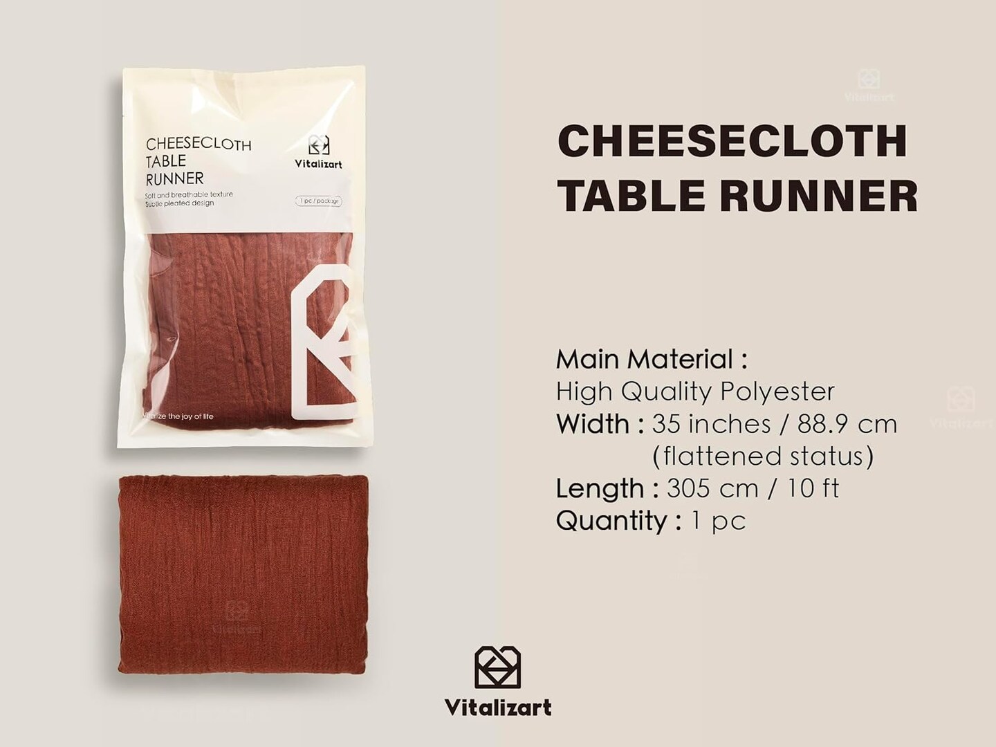 Cheesecloth Table Runner 10ft Gauze Boho Rustic Terracotta Cheese Cloth- 120 Inches Burnt Orange