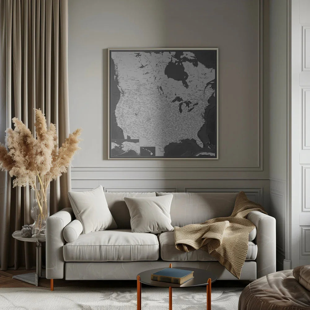 Highly detailed map of the United States, Olson Square 24x24 Canvas - Corporate Office Art