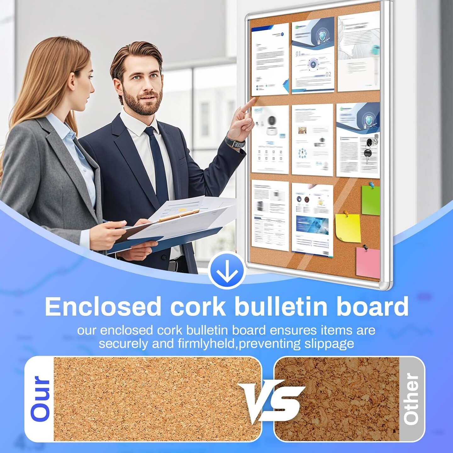 Enclosed Cork Bulletin Board Tamper-Proof (Silvery) 36" x 24"