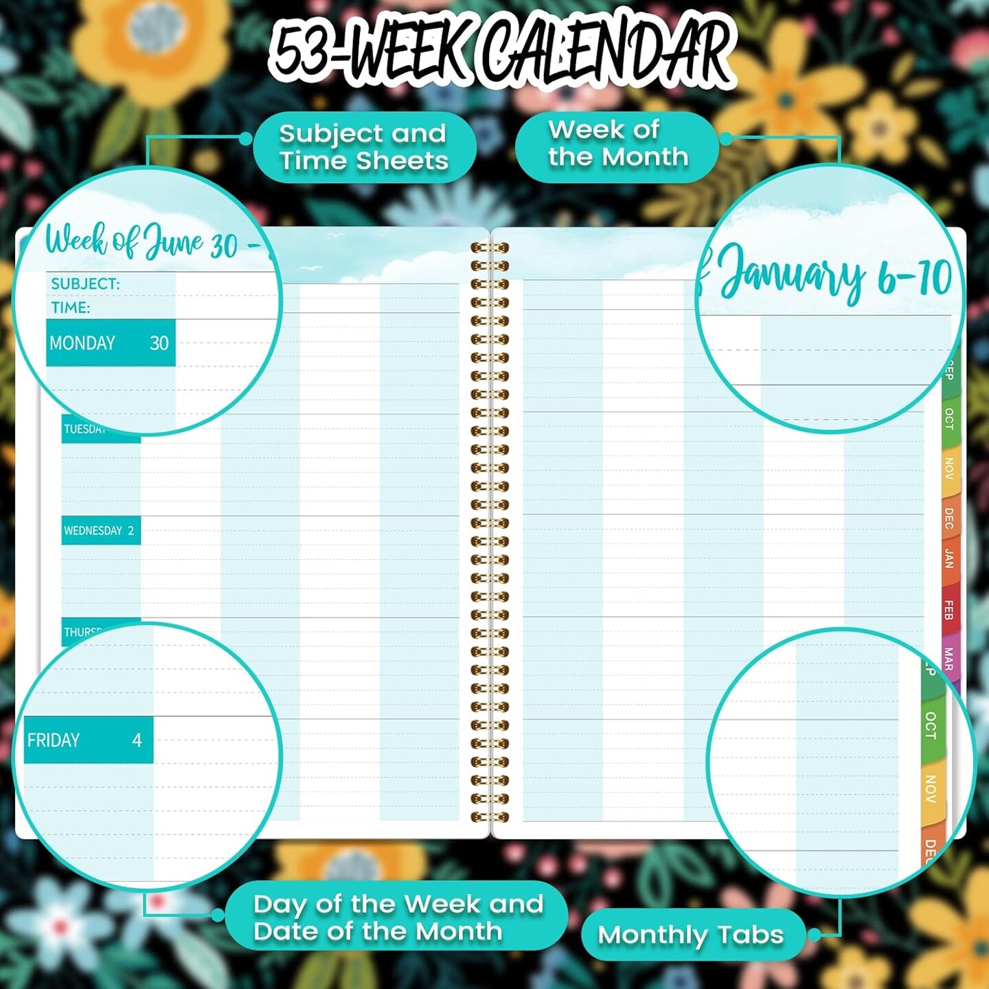 Teacher Planner 2025-2026 with Colourful Monthly Tabs - 8.5" x 11"