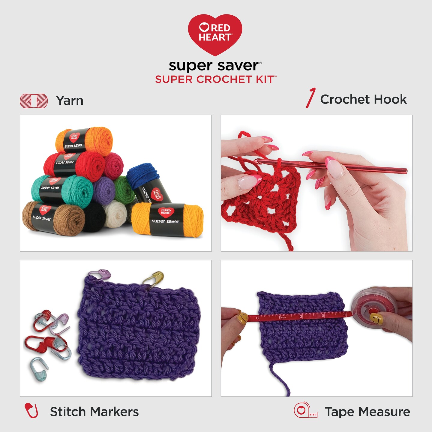 Red Heart Super Saver Super Yarn Kit 10 pack-Crochet W/Accessories