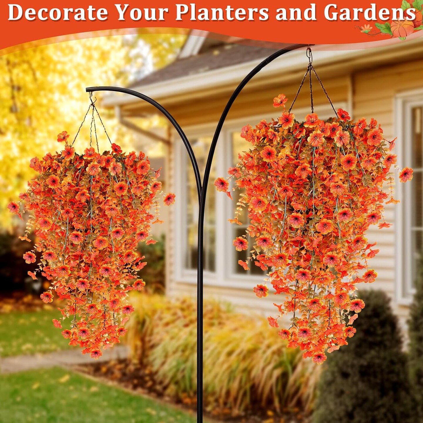 4 Pcs Artificial Hanging Fall Flowers Fake Mums for Outdoors