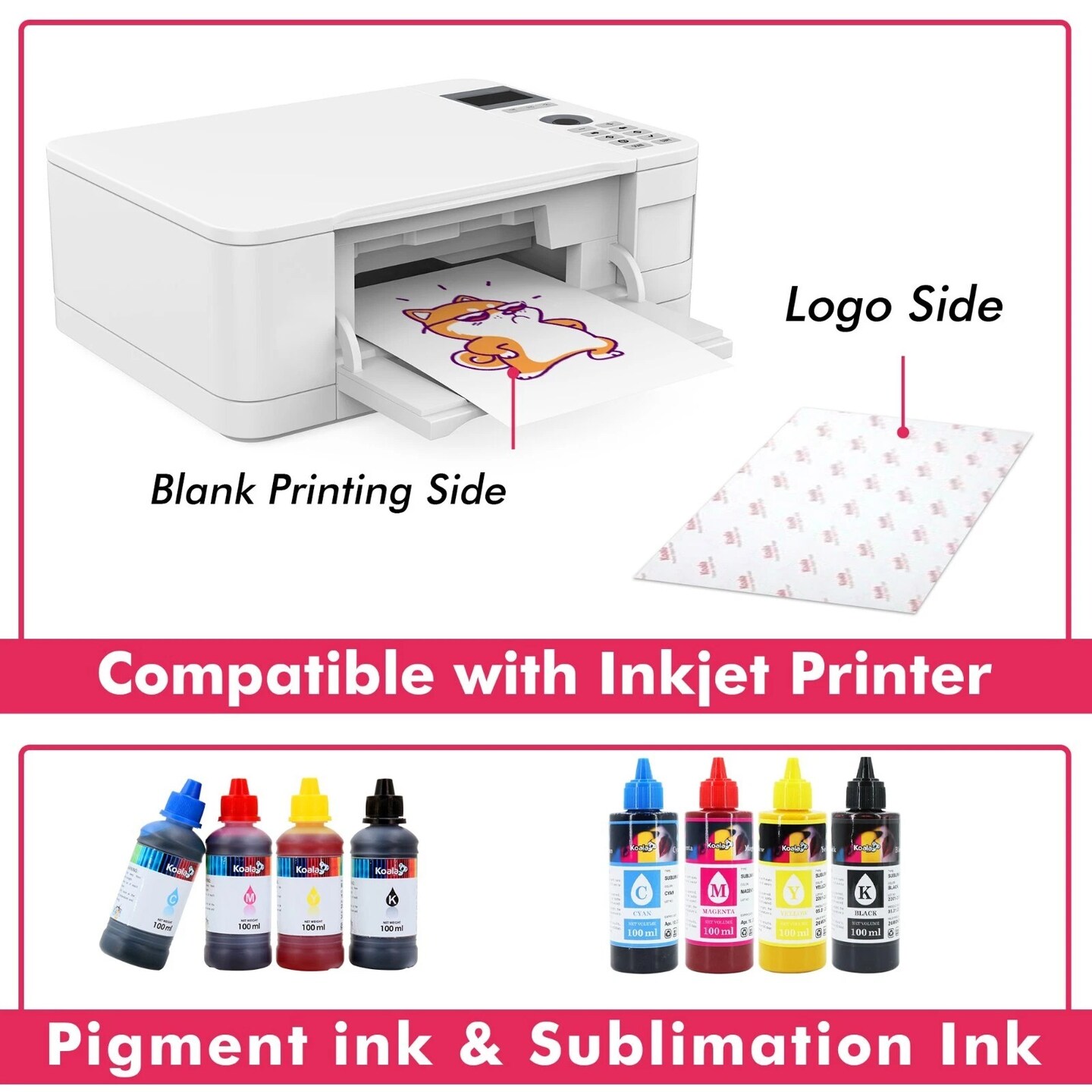 Koala Printable Inkjet Heat Transfer Paper Iron-on for Light T-shirt 25 Sheets