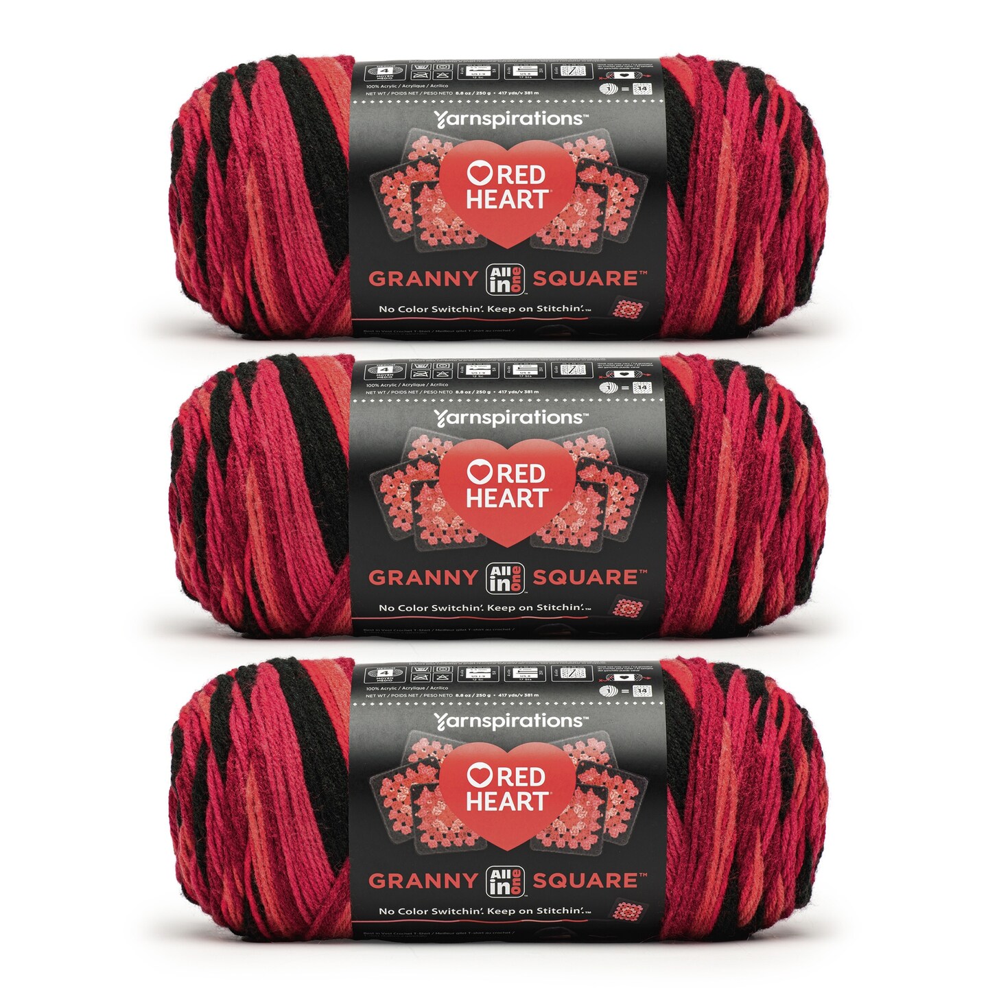 Red Heart All in One Granny Square Yarn 24 Pack-Rubi Red