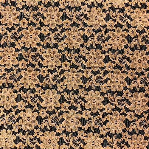 1 Yard Gold Raschel Lace Fabric 100% Polyester, 60&#x22; Wide French Floral for Dresses &#x26; Decor