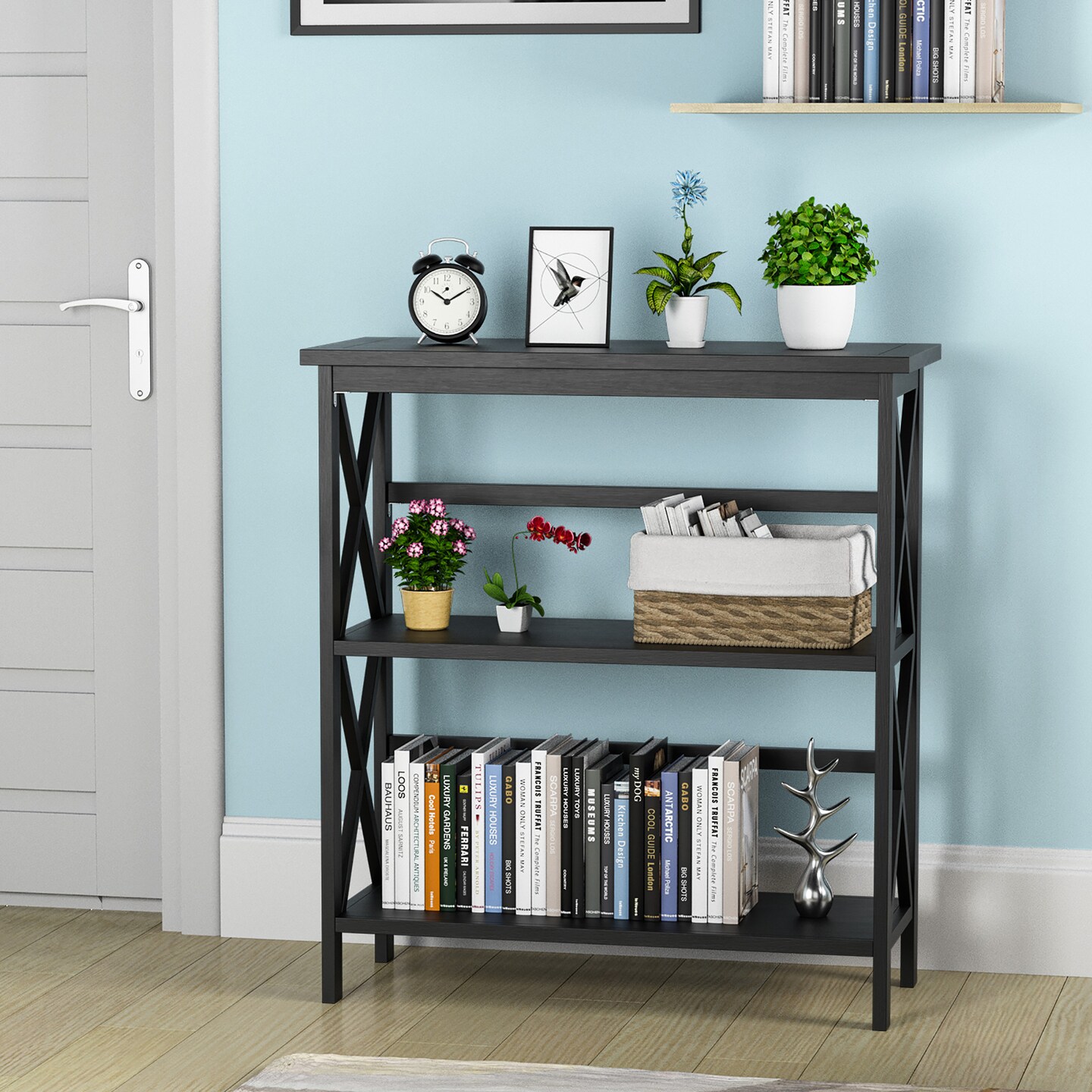Costway 3-Tier Bookshelf Wooden Open Storage Bookcase for Home Office White\Black\Coffee\Natural