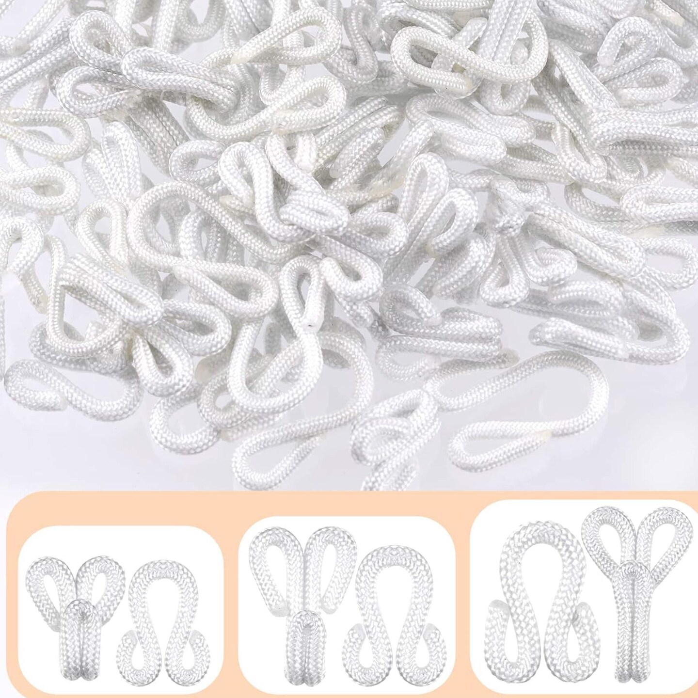 4 Jumbo Fabric Covered Hook and Eyes for Fur Jackets White Heavy Duty Closures