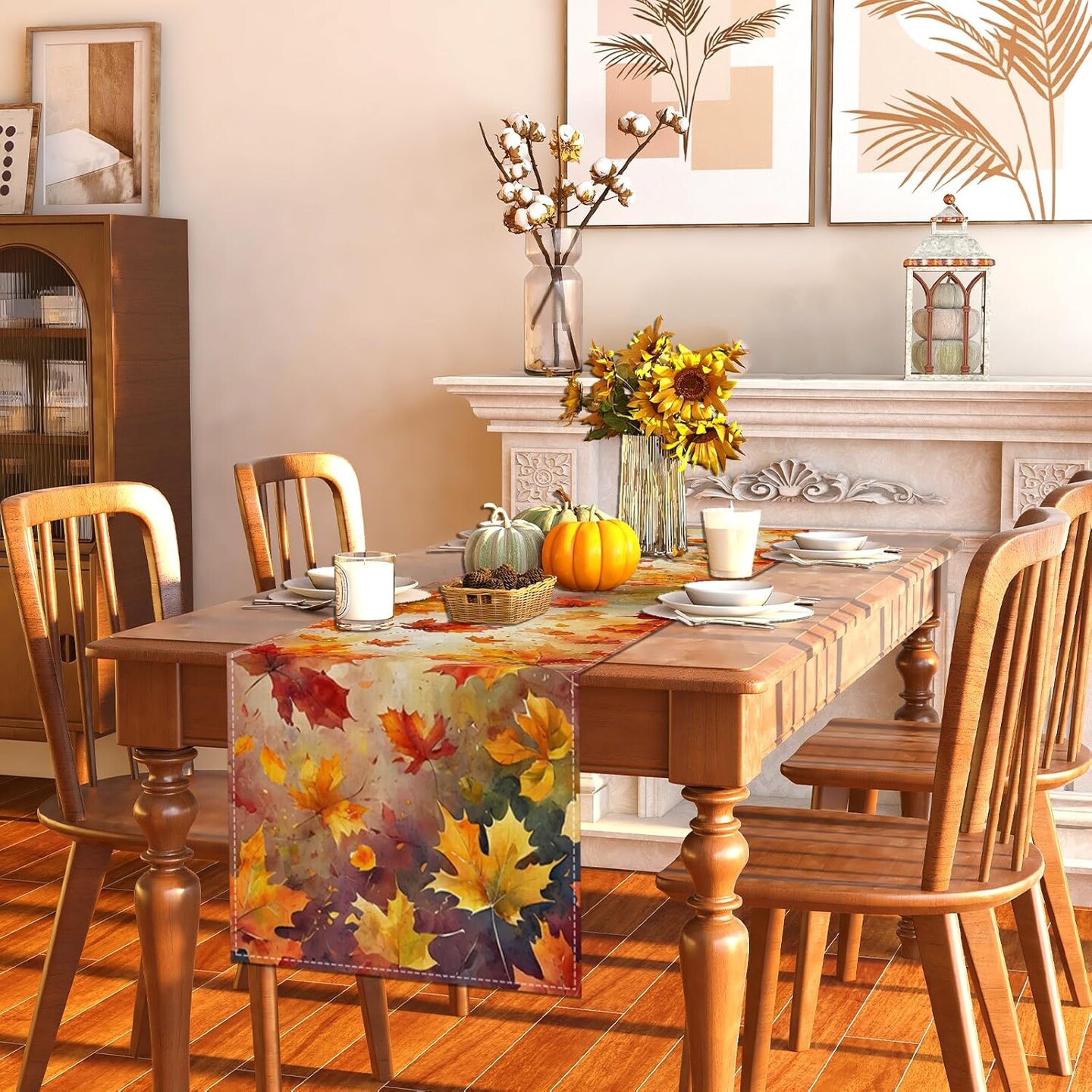 13x72 Inch Maple Leaves Fall Table Runner, Autumn Harvest Thanksgiving Decor for Kitchen & Dining Room, Farmhouse Polyester Tablecloth for Harvest Festival & Seasonal Home Supplies