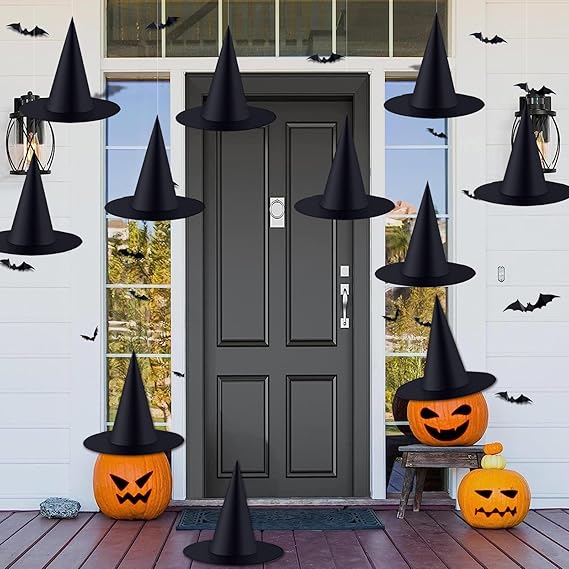 12pack Black Halloween Witch Hats with 3D Bats