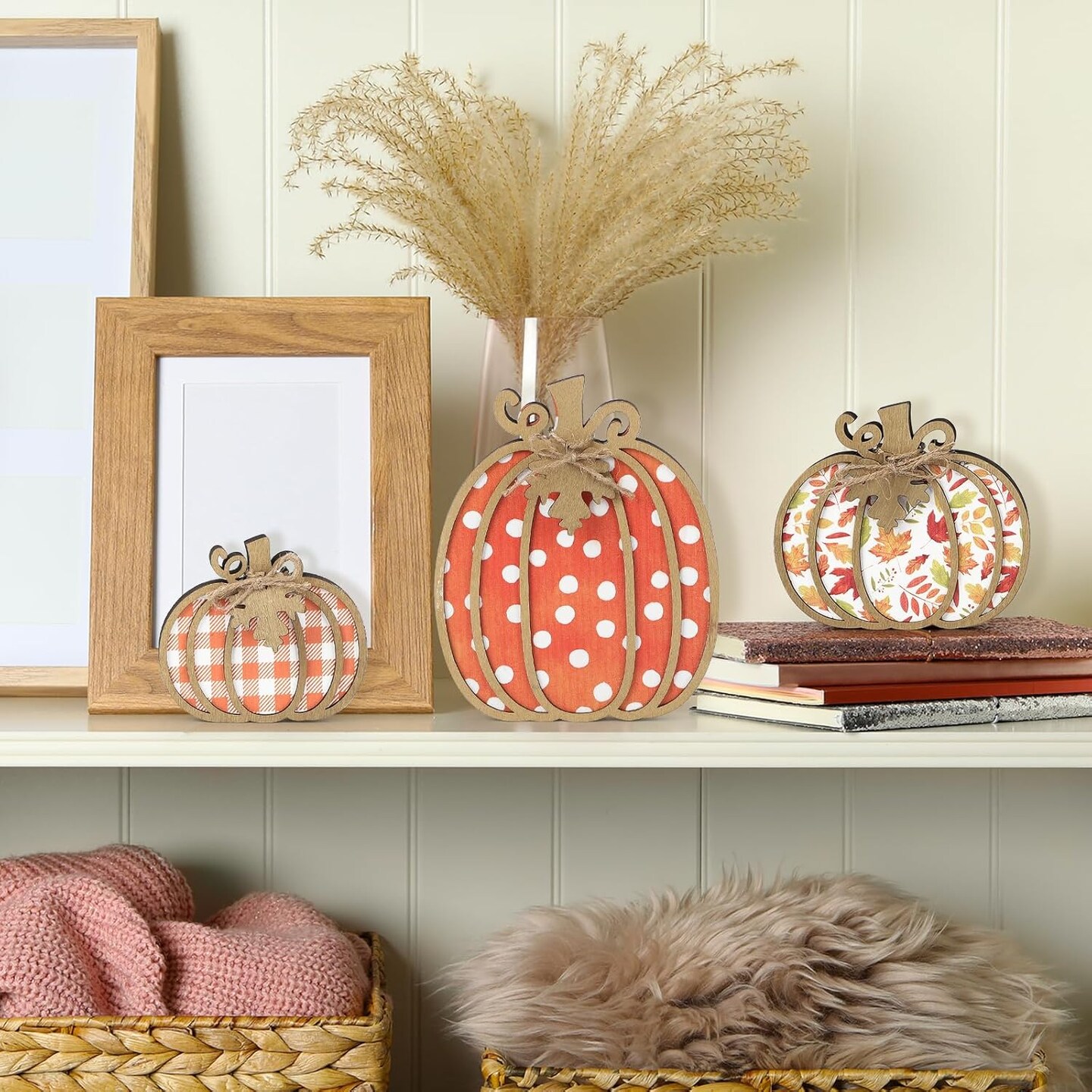 Fall Decor Wooden Plaid Pumpkin