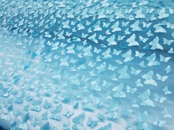 1 Yard 3D Butterfly Embroidered Aqua Mesh Lace Fabric for Dresses and Crafts