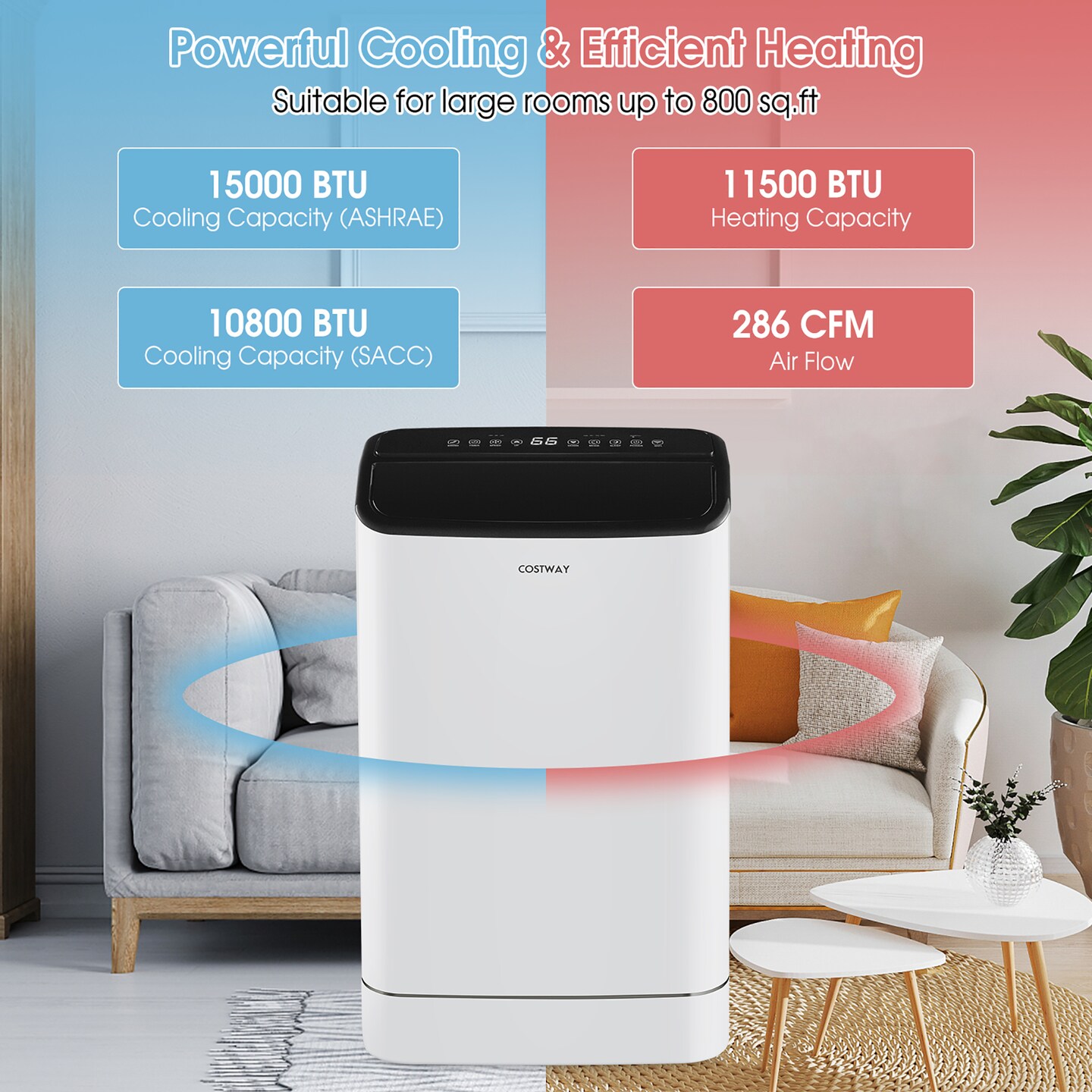 Costway 15000 BTU Portable Air Conditioner with Remote APP Control Cool Fan Heat Dehum