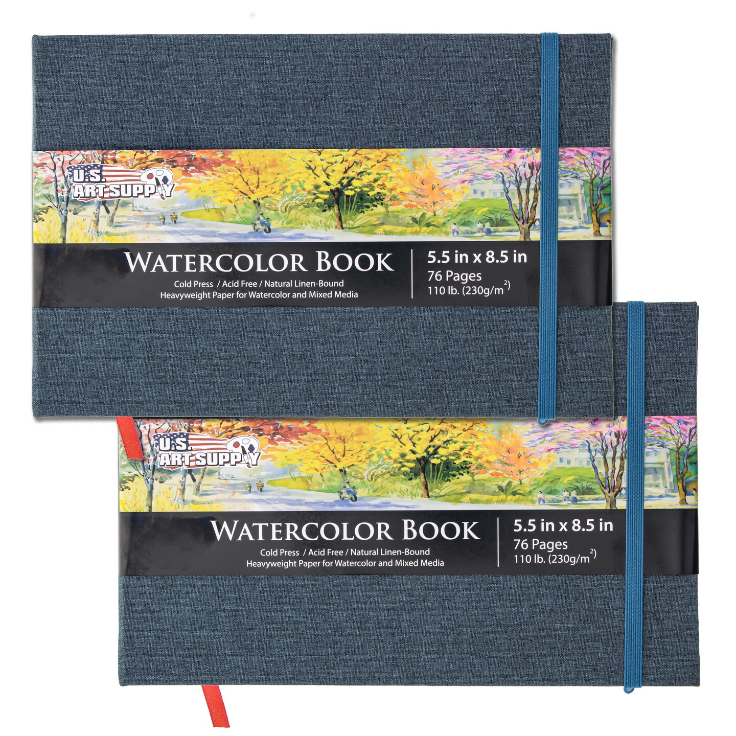 5.5" x 8.5" Watercolor Book (2 Pack, 76 Sheets Each) - 110lb (230 GSM) Linen-Bound Hardcover Artist Paper Pads - Acid-Free Cold-Pressed Watercolor Paper Pad Mixed Media