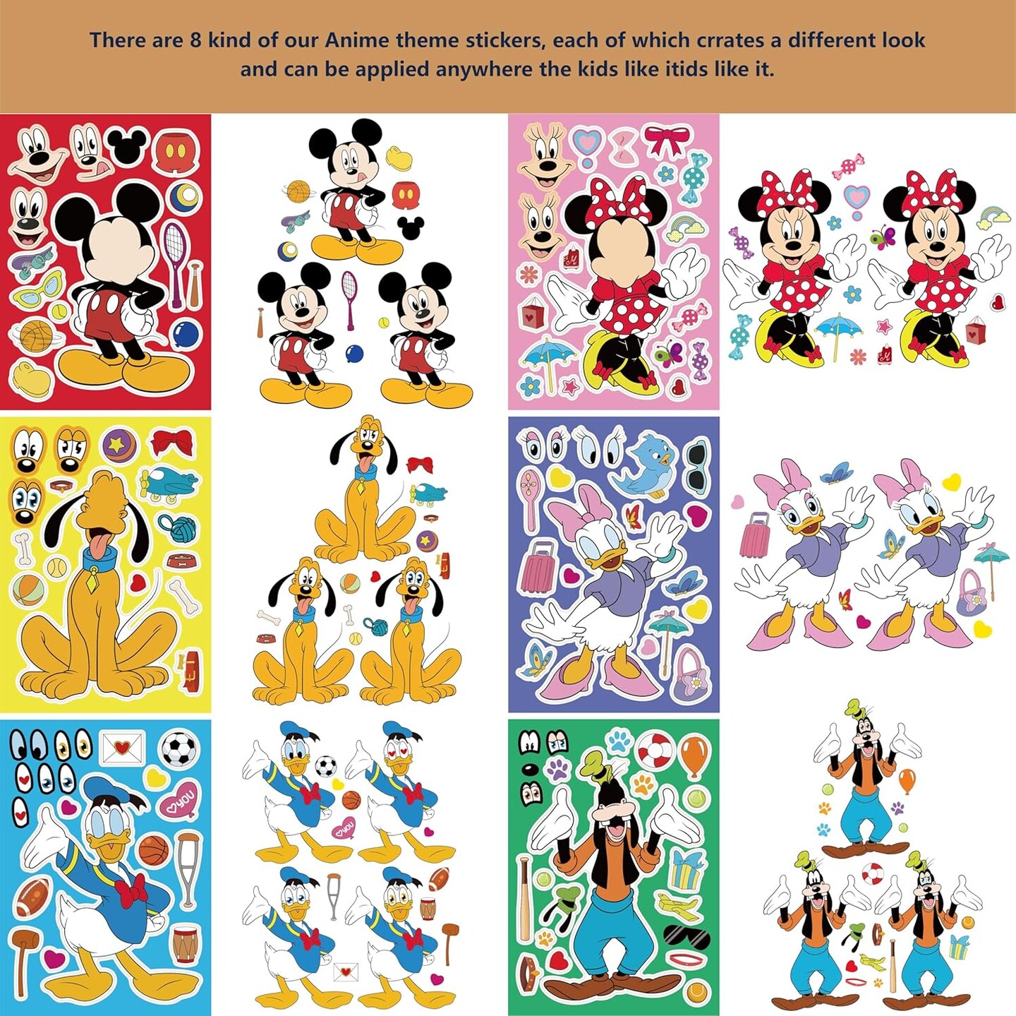 Make-a-Face Sticker Sheets – Create Your Own Stickers with 6 Character Designs (4 Each) for Party Favors, Rewards, Decorations, and Gift Ideas