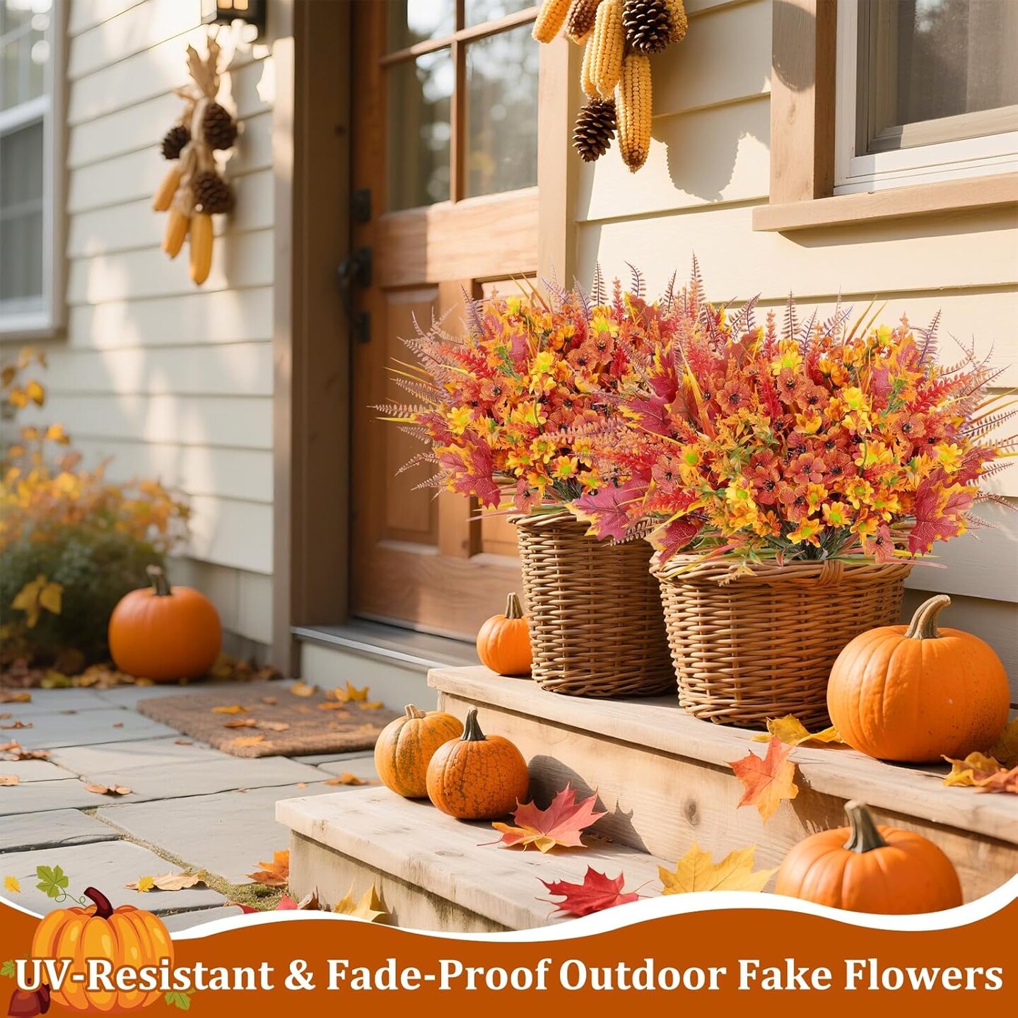 24 Bundles 6 Styles Artificial Fall Flowers Plants for Outdoors