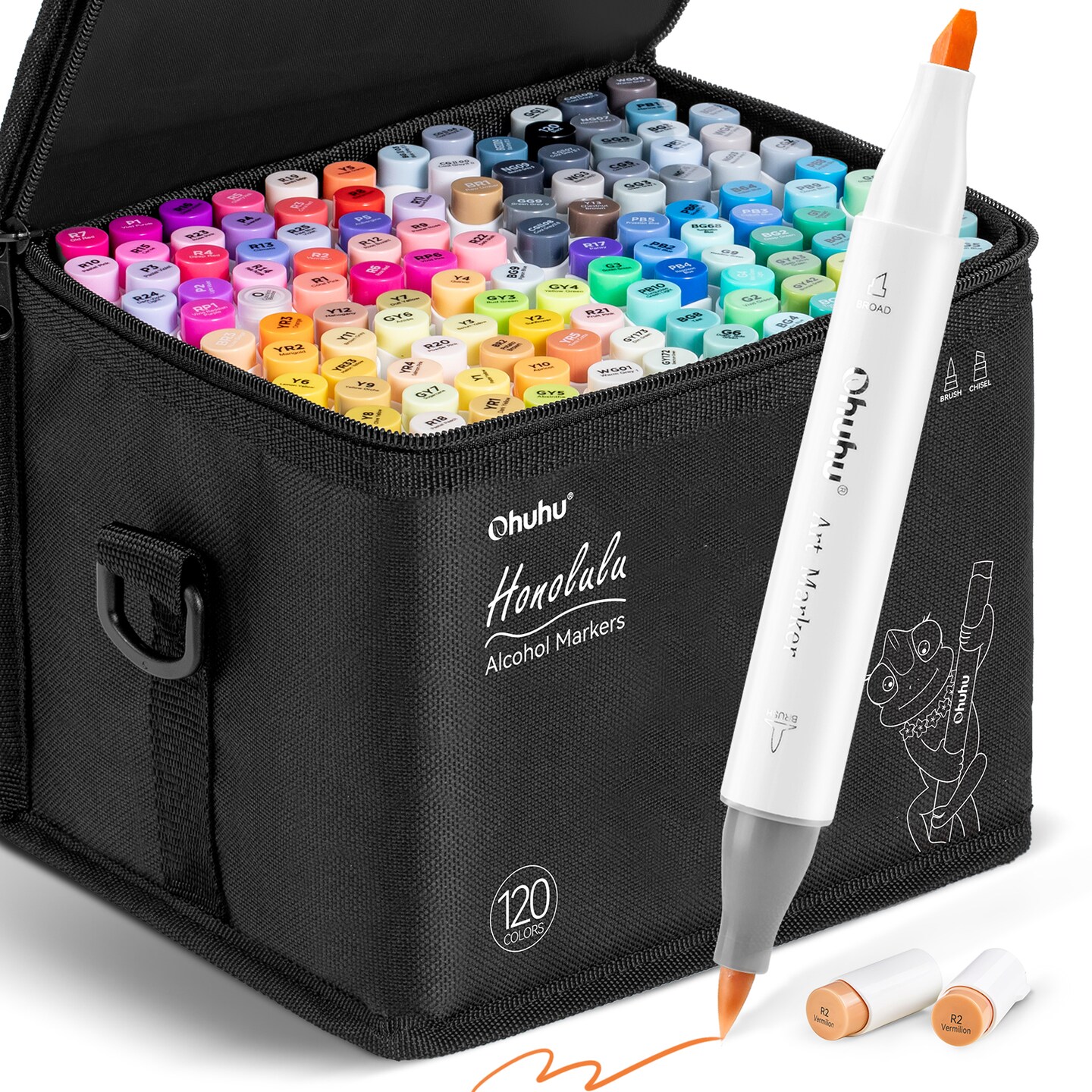 Ohuhu 120-Color Alcohol Markers - Brush & Chisel Dual Tips - Honolulu Series