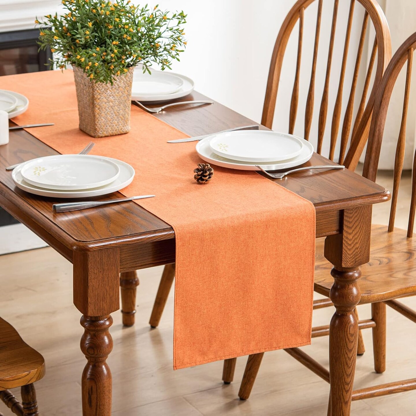 Table Runner 13 x 72 Inches Long, Cotton Linen Farmhouse style - (Fall-Orange, 13&#x201D; x 72&#x201D;)