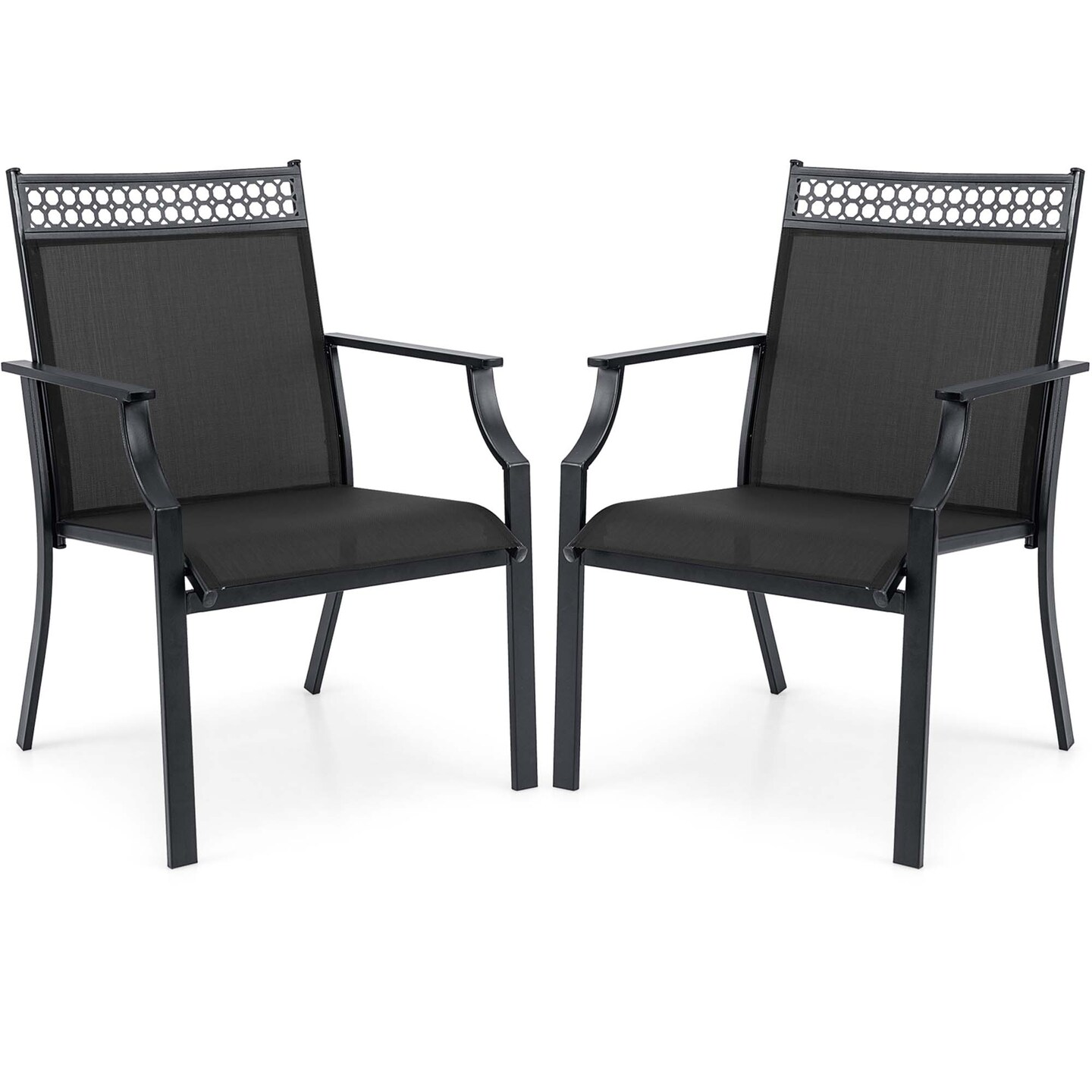 Costway Patio Chairs Set of 2 with All Weather Breathable Fabric High Backrest Blue/Coffee/Black