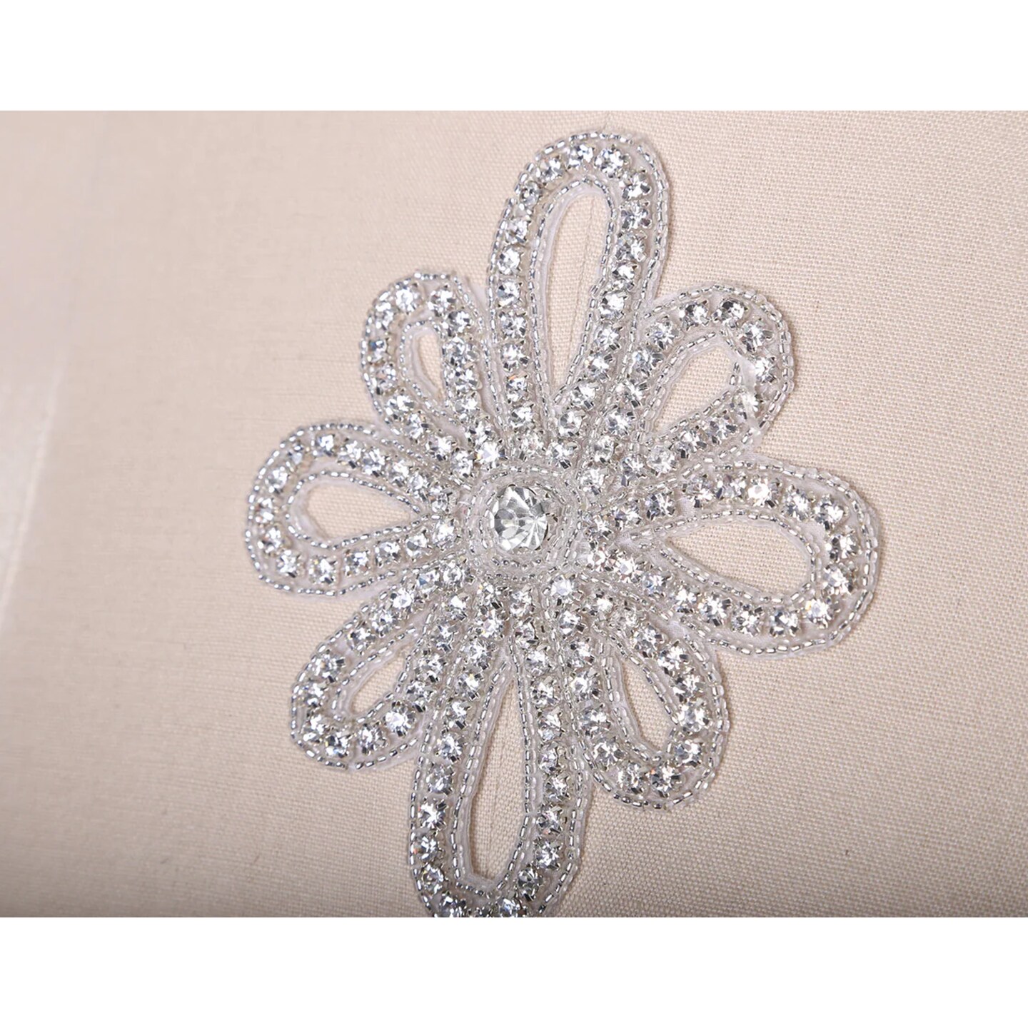 4 Inch Silver Rhinestone Flower Applique Iron On Patch for Garment Decoration