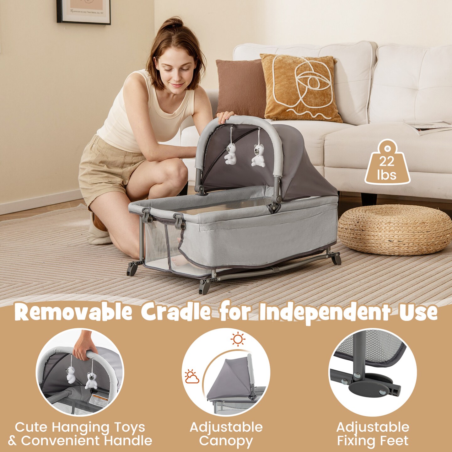 Babyjoy 5 in 1 Portable Baby Playard Nursery Center with Cradle & Storage Basket