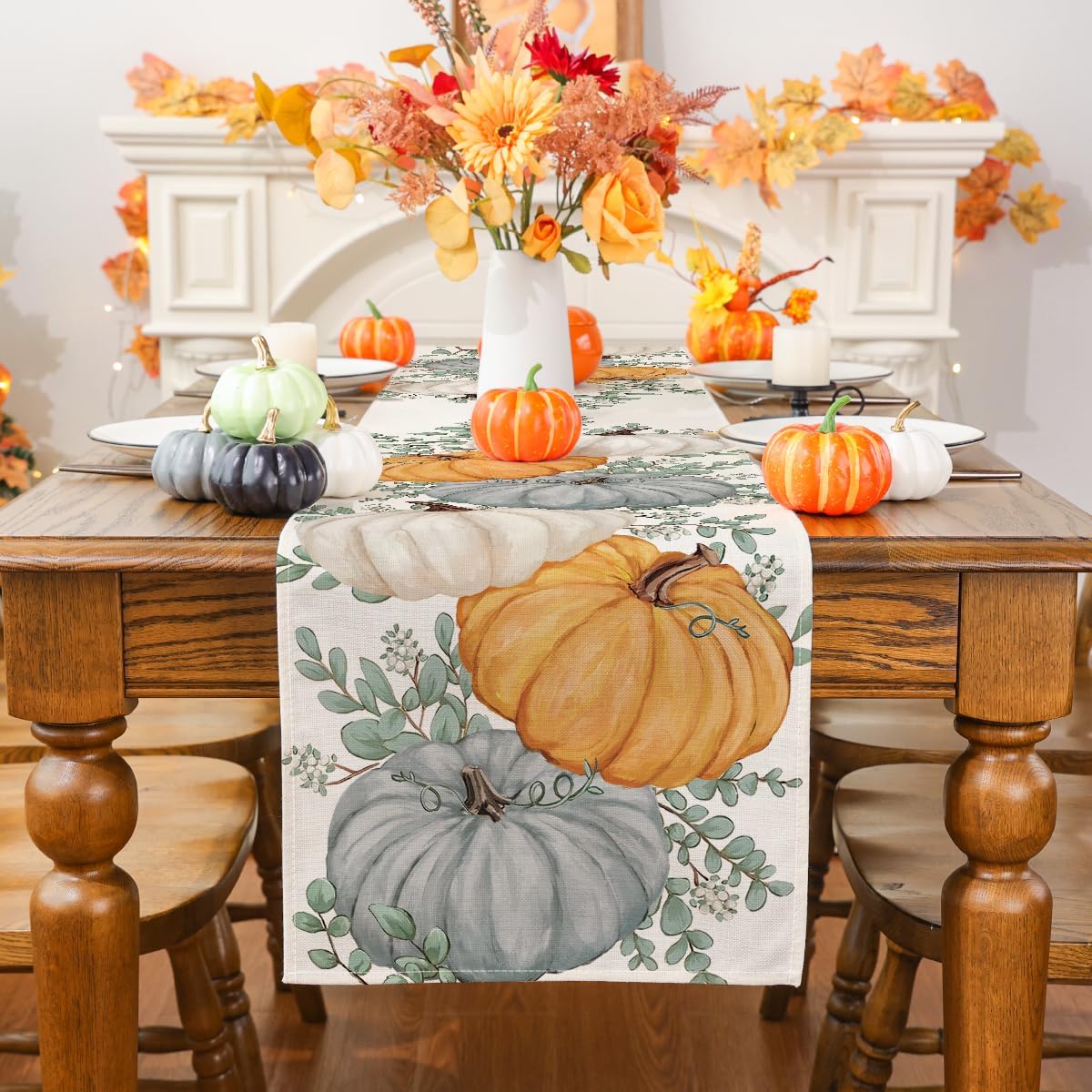 Eucalyptus Pumpkin Fall Table Runner