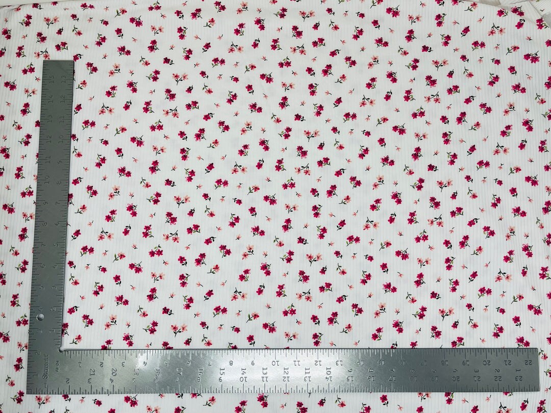 1 Yard 4x2 Brushed Rib Knit Fabric Floral Print Soft Stretch 58"-60 ...