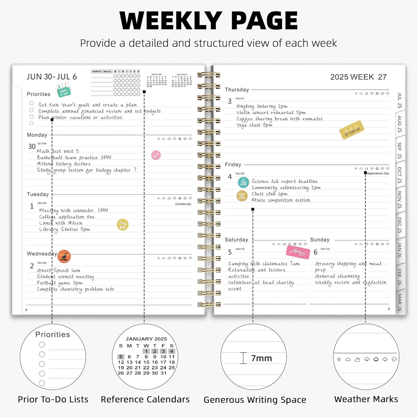 2025 2026 Weekly and Monthly Planner - Spiral Bound A4 - Polka Dots