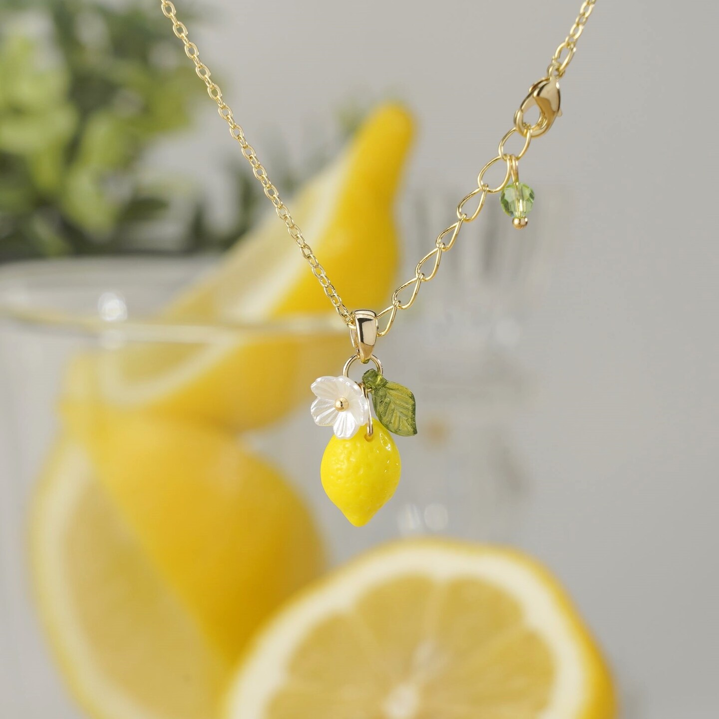 Custom Lemon necklace | Czech Glass fruit lemon necklace