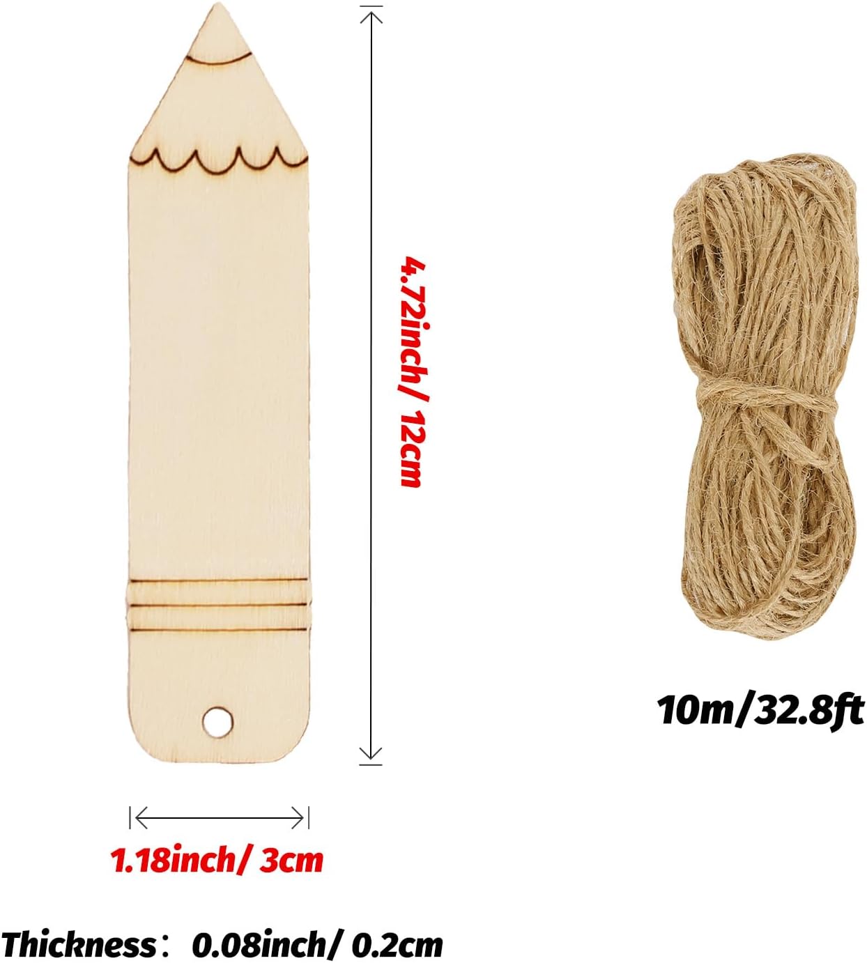 50Pcs Back to School DIY Craft Cutout Wooden Pencil Shaped Hanging Ornaments