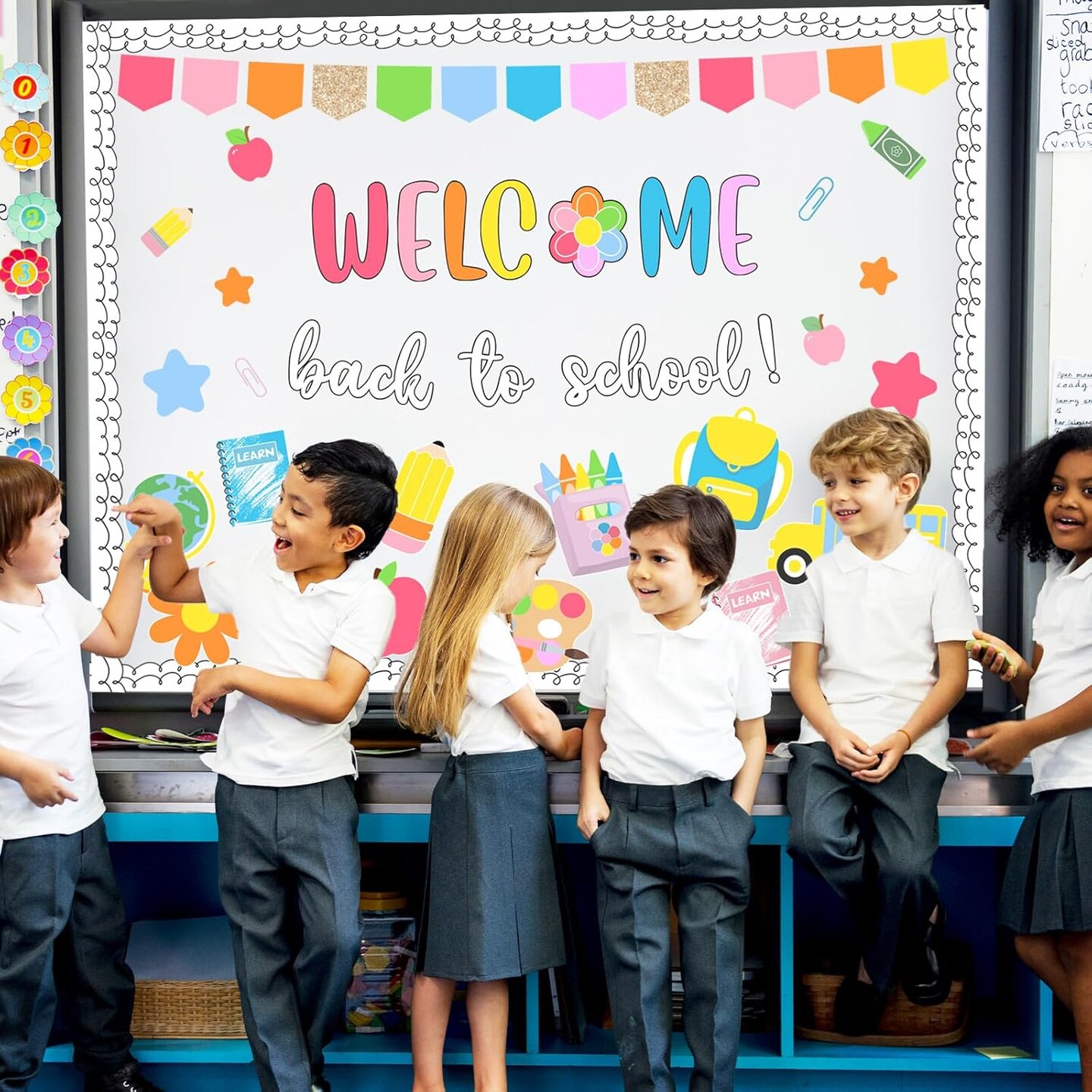 64Pcs Back to School Bulletin Board Set (Red, Yellow, Green, Blue, Pink)