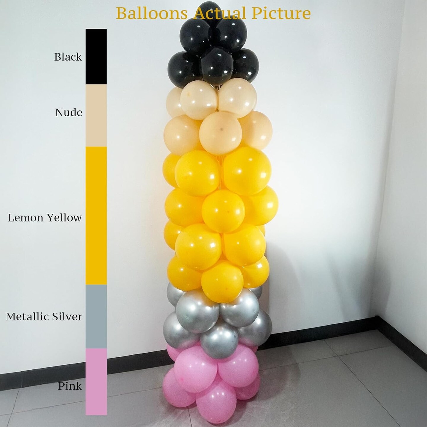 192PCS Pencil Balloon Arch Garland Kit (Pink, Metallic Silver, Lemon Yellow, Nude, Black) 5.5 x 2.1 x 6.5 inches