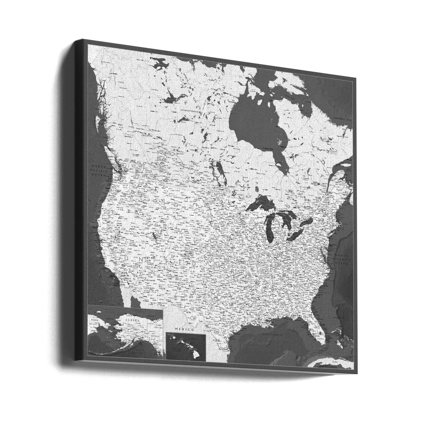 Highly detailed map of the United States, Olson Square 24x24 Canvas - Corporate Office Art