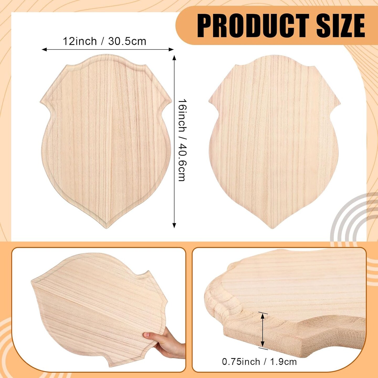 6 Pcs Unfinished Wood Plaque Wooden Shield Plaque Wood Sign(12 x 16 Inch)